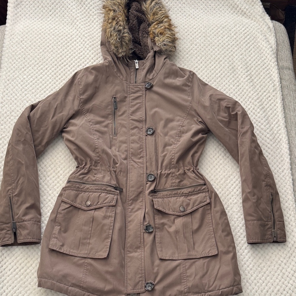 🧥 EUC Rachel Roy Faux Fur Hooded Parka Coat – Women’s Size Small